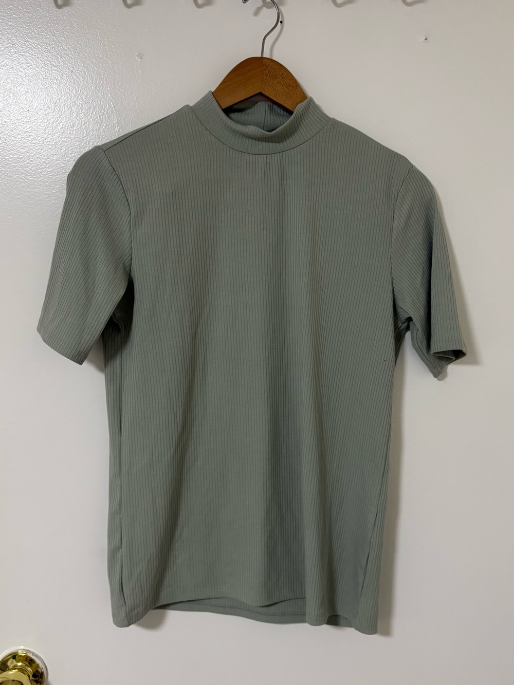H&M Ribbed Mock Neck Short Sleeve Tee - Sage